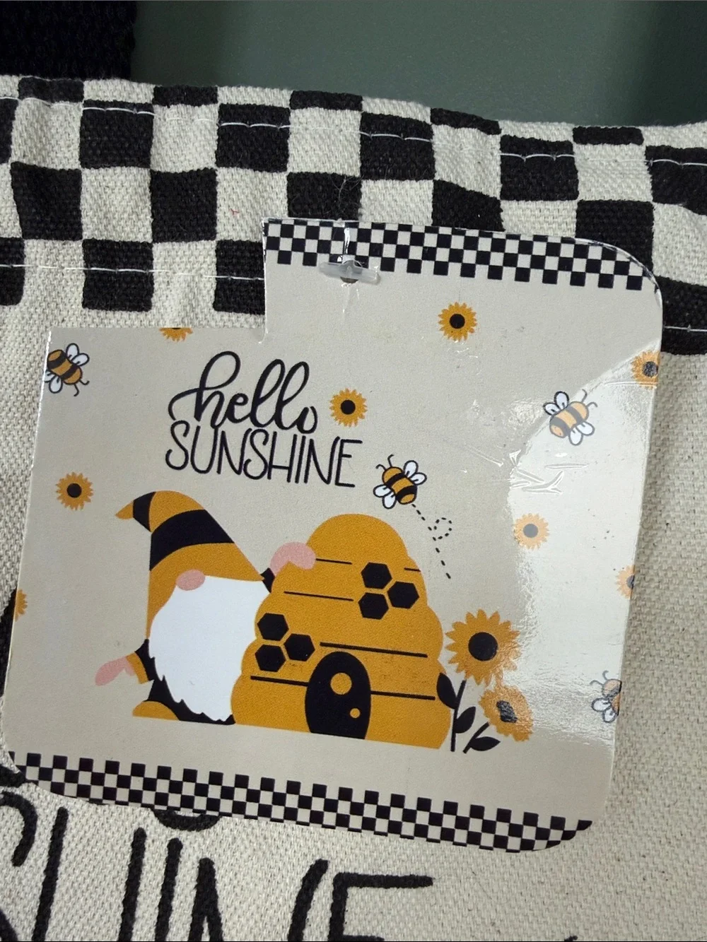 Hello Sunshine Gnome Canvas Tote - Black & Yellow - NWT